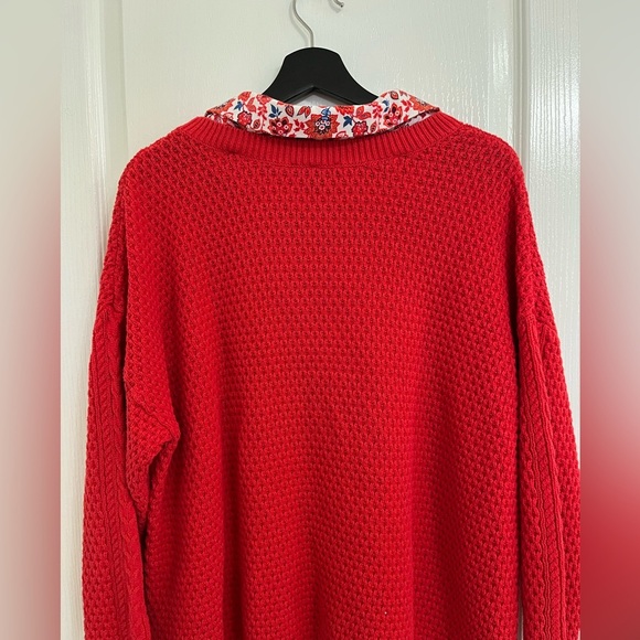 JASON WU sweater with button in collar red women’s floral XL X-Large - Picture 6 of 7